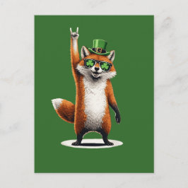 Cartão Postal Lucky Fox Shamrock Sunglasses St Patrick's day