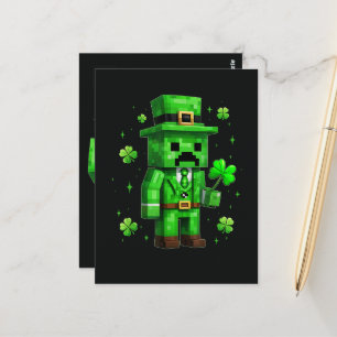 Cartão Postal Lucky Leprechaun Divertido Jogo de Vídeo do Dia de
