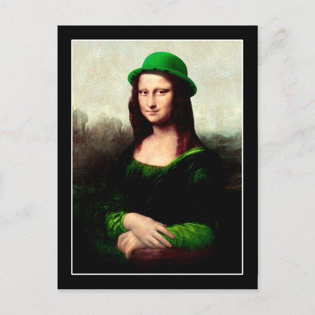 Cartão Postal Lucky Mona Lisa Dia de São Patrício Shamrock (Frente)
