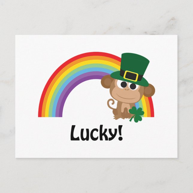Cartão Postal Lucky Monkey Leprechaun (Frente)