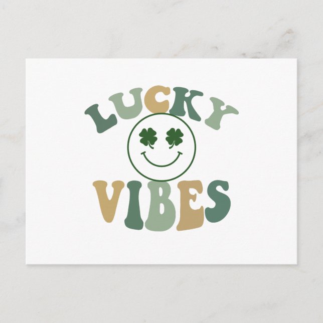 Cartão Postal Lucky Vibes Retro St Patrick's Day Irish Shamrock (Frente)