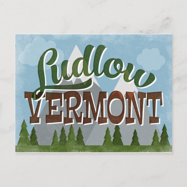 Cartão Postal Ludlow Vermont Divertido Retro Montanhas Snowy (Frente)