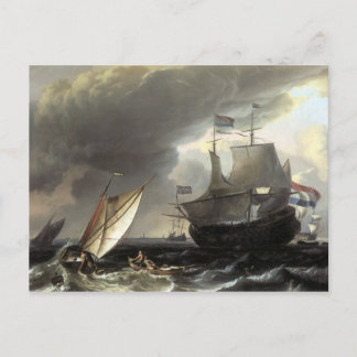 Cartão Postal Ludolf Bakhuizen - Navios Holandeses num Mar Tempe