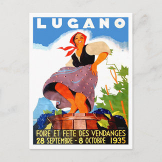 Cartão Postal Lugano, Itália, menina está fazendo vinho, safra