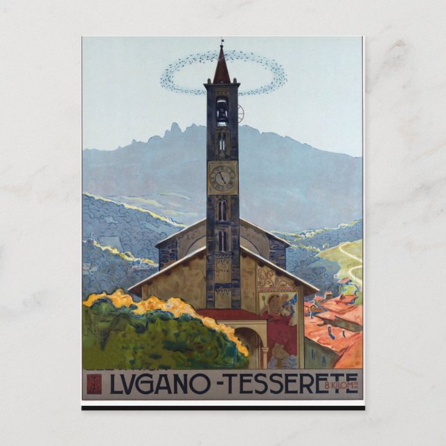 Cartão Postal Lugano Tesserete, Igreja da Vila, Suiça (Frente)