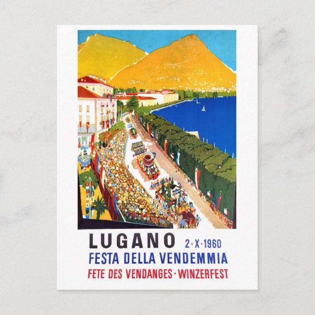 Cartão Postal Lugano, vista real. Multidão pessoas no festival d (Frente)