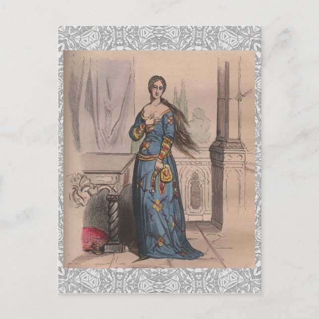 Cartão Postal Lugar de fantasia da nobre moda francesa medieval (Frente)