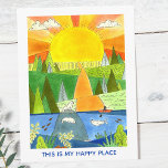 Cartão Postal Lugar Feliz em Maine<br><div class="desc">Arte original de um caiaque em seu lugar feliz, um rio tranquilo no nascer do sol com várias focas curiosas. Esta é parte de uma série de lugares felizes que criei durante o bloqueio 2020/21. Viajar por trabalho de arte é quase tão bom quanto a coisa real. Saiba mais em...</div>