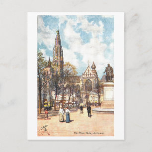 Cartão Postal Lugar Vintage Place Verte, Antuérpia, Bélgica