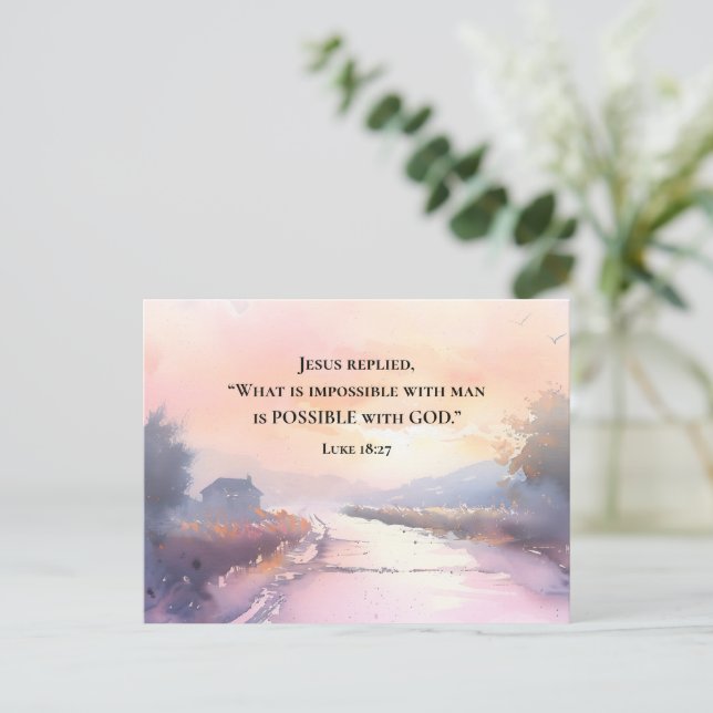Cartão Postal Luke 18:27 Jesus respondeu possível com Bíblia de  (Em pé/Frente)