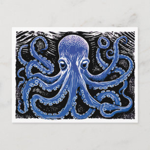 Cartão Postal Lula Azul Xilogravura no Oceano