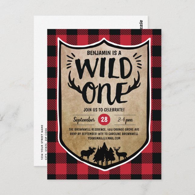 Cartão Postal Lumberjack Wild One Boys - Festa de primeiro anive (Frente/Verso)