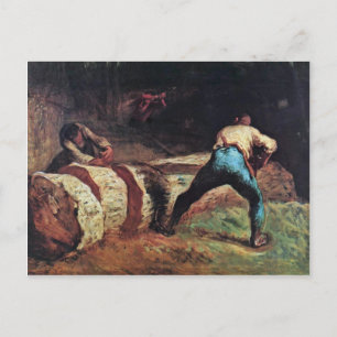 Cartão Postal Lumberjacks Sawing Wood By Millet (Melhor Qualidad