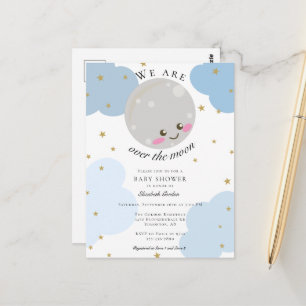Cartão Postal Luna de Festa de Bebê Azul Fofo Kawaii