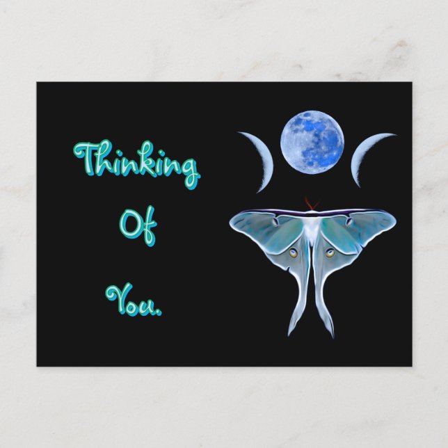 Cartão Postal Luna Moth Triple Moon Pensando Em Você (Frente)