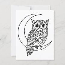Luna Owl Line Art com Moon Crescente