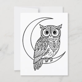 Cartão Postal Luna Owl Line Art com Moon Crescente