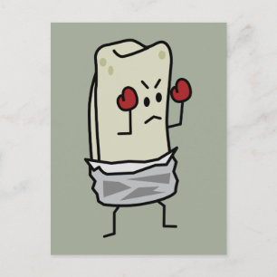 Cartão Postal Lutador de Burrito com Luvas de Boxe Vermelhas