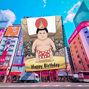 Cartão Postal lutador de sumô no dohyo bandeira japonesa