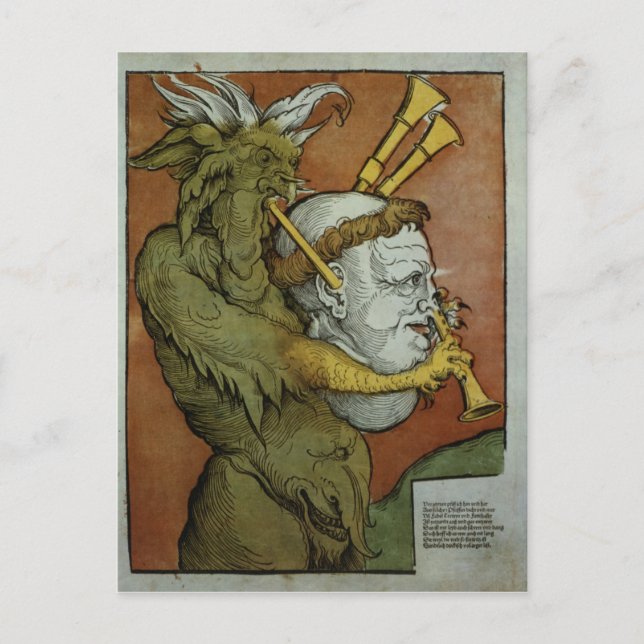 Cartão Postal Luther como os Bagpipes do diabo, c.1535 (Frente)
