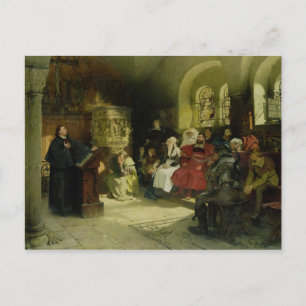 Cartão Postal Luther Preaches usando sua tradução de Bíblia