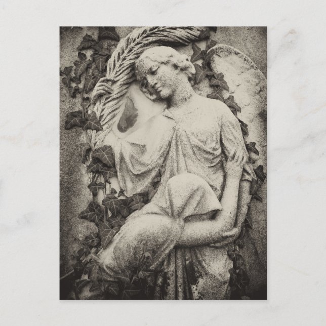 Cartão Postal Luto com Anjo, Memorial, Funeral  (Frente)