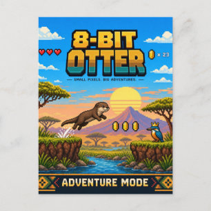 Cartão Postal Lutra, Arte Pixel Retro de 8 Bits