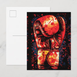 Cartão Postal Luvas de Boxe Vermelhas Manchadas de Sangue Arte D
