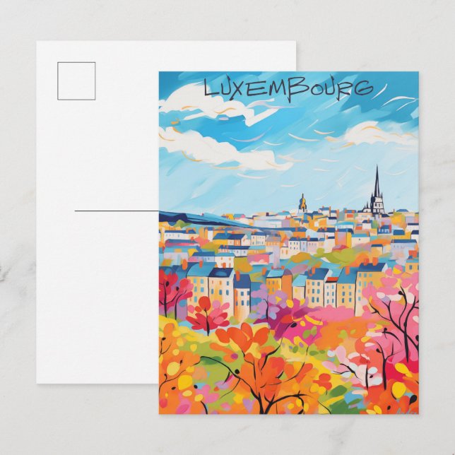 Cartão Postal Luxembourg Travel City Painting Aesthetic (Frente/Verso)