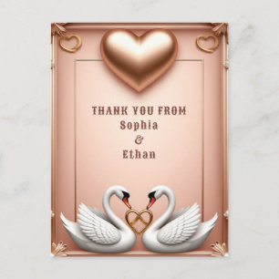 Cartão Postal 💍 Luxo Cisne Rosa Dourado Casamento 💍