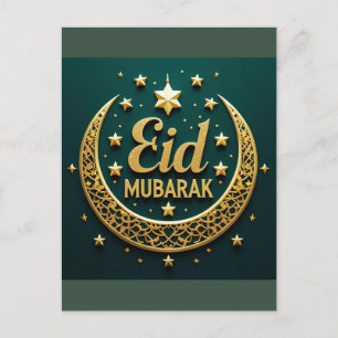 Cartão Postal Luxo Dourado Verde Eid Mubarak