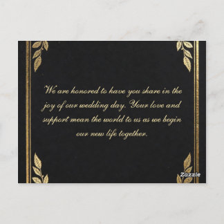 Cartão Postal Luxury Black and Gold Wedding Invitation - Elegant