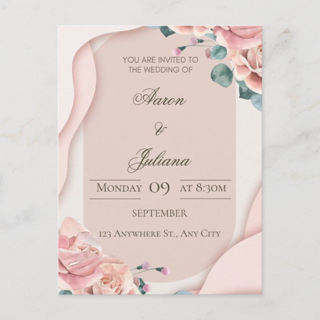 Cartão Postal Luxury Floral Wedding Invitation (Frente)
