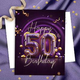 Cartão Postal Luxury Glam Purple e 50º aniversário Dourado