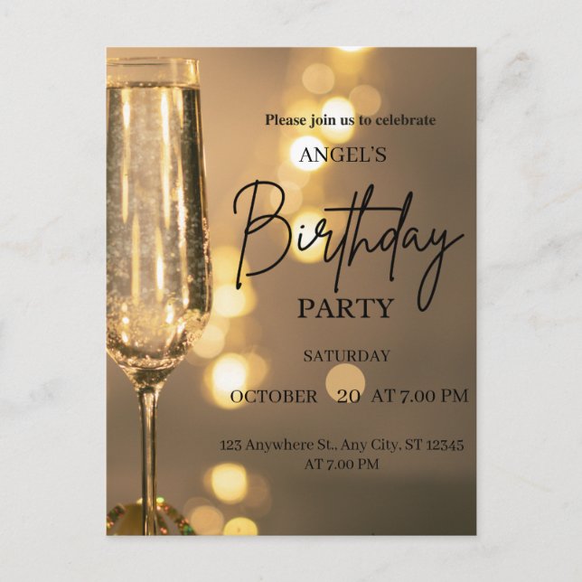 Cartão Postal Luxury Gold Lights Birthday Invitation (Frente)
