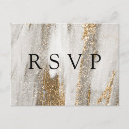 Cartão Postal Luxury Marble Gold Glitter Wedding RSVP