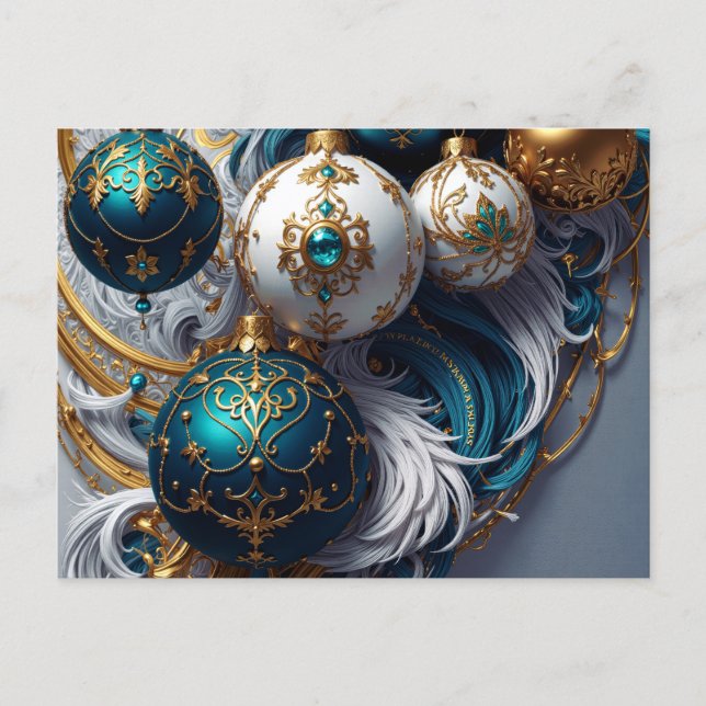 Cartão Postal Luxus Weihnachtskugeln Blau Gold Ornament Standard (Frente)