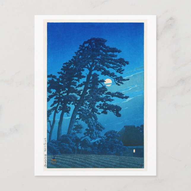 Cartão Postal Luz-lua em Magome, Hasui Kawase, Woodcut (Frente)