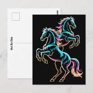 Cartão Postal Luz Neon de Cavalo Efeito Glitch Estilo Retro