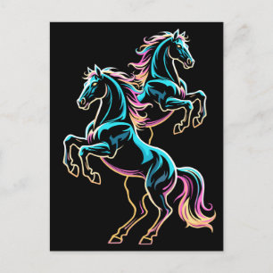 Cartão Postal Luz Neon de Cavalo Efeito Glitch Estilo Retro