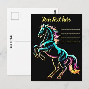 Cartão Postal Luz Neon de Cavalo Efeito Glitch Estilo Retro