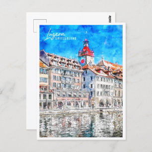 Cartão Postal Luzern Suiça Viagem Place Watercolor