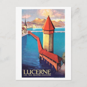 Cartão Postal Luzerna, Suiça, vista no lago e uma torre,