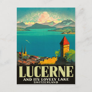 Cartão Postal Luzerna, Suiça, vista sobre lago e montanhas