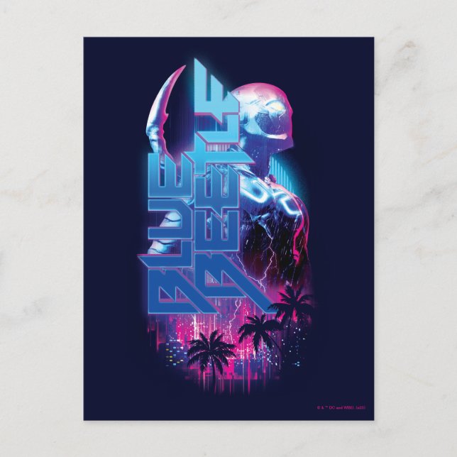 Cartão Postal Luzes da Cidade Retrowave do Besouro Azul (Frente)