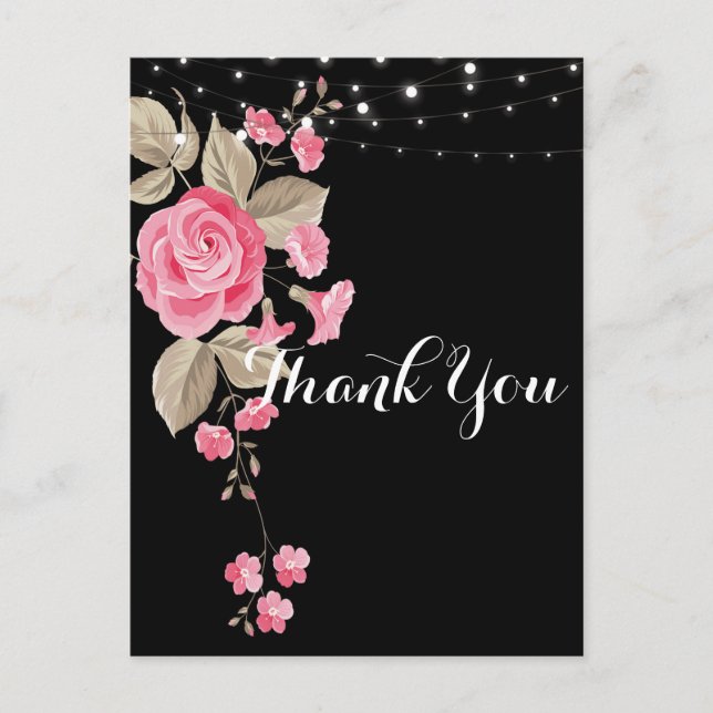 Cartão Postal Luzes de Corda Caprichosas Pretas Obrigado (Frente)