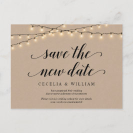 Cartão Postal Luzes de Corda, Kraft, Salve a nova data, Adiados