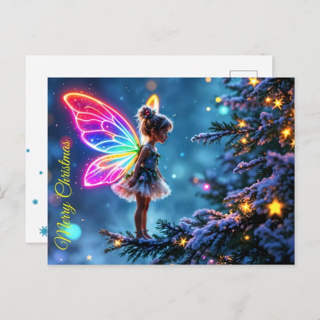 Cartão Postal Luzes de fada de neve da Fada de Fantasia Xmas (Frente/Verso)