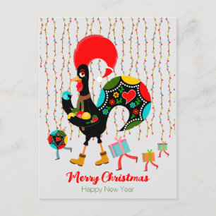 Cartão Postal Luzes de Natal, baubles, presentes e galos