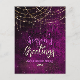 Cartão Postal Luzes de Natal de ouro roxas
